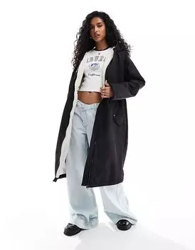 Удлиненный дождевик с подкладкой из борга черного цвета ASOS DESIGN