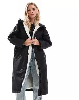 Удлиненный дождевик с подкладкой из борга черного цвета ASOS