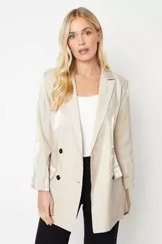 Удлиненный двубортный атласный блейзер с мерцающим миниатюрным силуэтом Wallis, белый