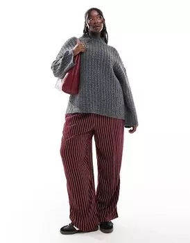 Удлиненный джемпер Pieces Curve с высоким воротом серого цвета