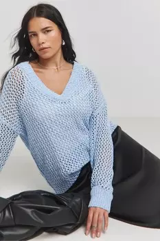 Удлиненный джемпер свободного кроя с V образным вырезом Simply Be, синий