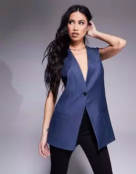 Удлиненный джинсовый жилет River Island в средне-синем цвете