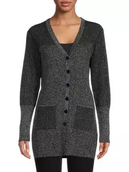 Удлиненный кардиган Karl Lagerfeld Paris в рубчик с люрексом, чёрный/серебряный