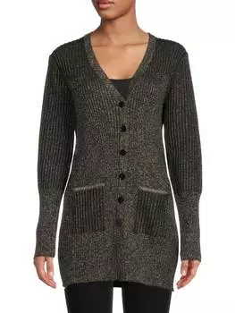 Удлиненный кардиган Karl Lagerfeld Paris в рубчик с люрексом, чёрный/золотой