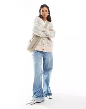 Удлиненный кардиган с анималистичным узором нежно-розового цвета Miss Selfridge