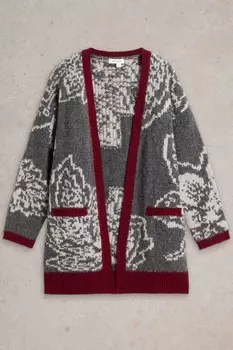 Удлиненный кардиган с цветочным принтом Fiona White Stuff, серый