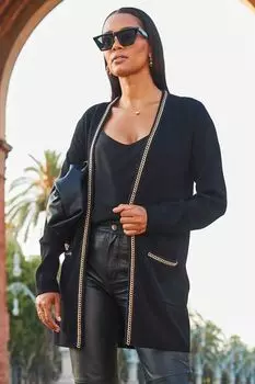 Удлиненный кардиган с декоративной цепочкой Sosandar, черный