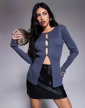 Удлиненный кардиган с разрезом спереди на пуговицах в угольно-угольном цвете Kaiia