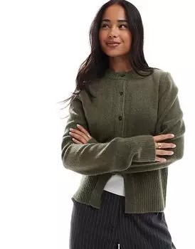 Удлиненный кардиган с ребристым подолом цвета хаки ASOS DESIGN
