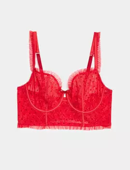 Удлиненный кружевной бюстгальтер-балкон с косточками Anna Boutique, ярко-красный