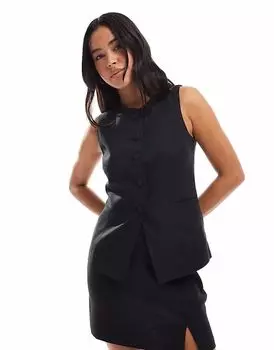 Удлиненный льняной жилет New Look черного цвета