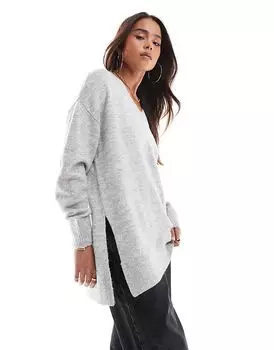 Удлиненный мягкий джемпер светло-серого меланжевого цвета Vero Moda