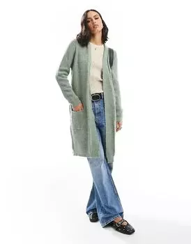 Удлиненный открытый кардиган зеленого цвета ONLY