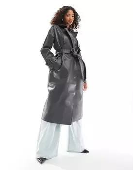 Удлиненный плащ из искусственной кожи асфальтово-серого цвета Vero Moda