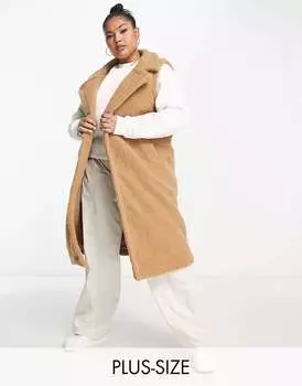 Удлиненный плюшевый жилет Yours светло-бежевого цвета