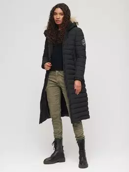 Удлиненный пуховик Fuji с капюшоном Superdry, черный