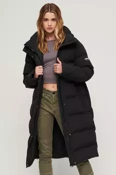 Удлиненный пуховик с капюшоном Superdry, черный