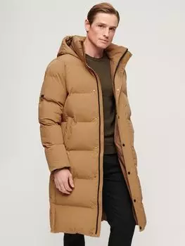 Удлиненный пуховик с капюшоном Superdry, коричневый бурундук