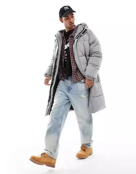 Удлиненный пуховик серого цвета Bershka