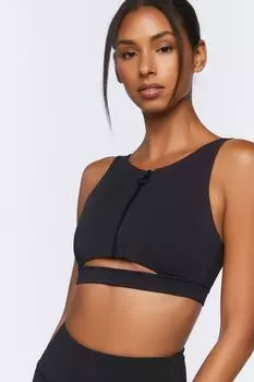 Удлиненный спортивный бюстгальтер на молнии Forever 21, черный