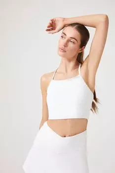 Удлиненный спортивный бюстгальтер с контрастной отделкой Forever 21, белый