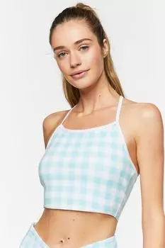 Удлиненный спортивный бюстгальтер в мелкую клетку Forever 21, синий