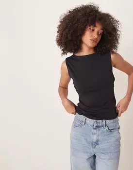 Удлиненный топ Abercrombie & Fitch с открытыми плечами черного цвета