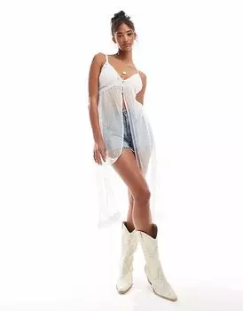 Удлиненный топ-комбинация New Look из сетки белого цвета