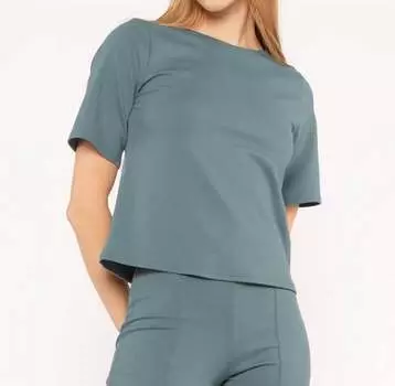 Удлиненный топ с короткими рукавами из трикотажного полотна Ponte синего цвета RIPLEY RADER