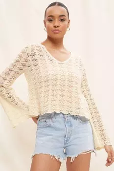 Удлиненный топ с широкими рукавами и U-образным вырезом Friends Like These, белый