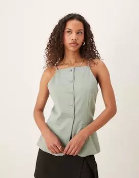 Удлиненный топ зеленого цвета с квадратным вырезом и бретельками от Abercrombie & Fitch