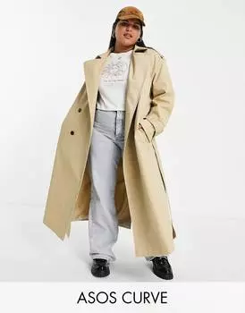 Удлиненный тренч с камнем ASOS DESIGN Curve