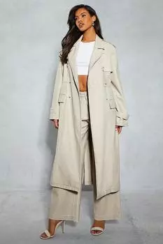 Удлиненный тренч с кожаным поясом и поясом MISSPAP, бежевый