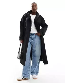 Удлиненный тренчкот черного цвета ASOS