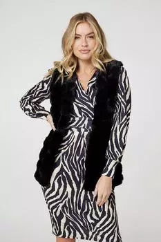 Удлиненный жилет из искусственного меха с открытой передней частью Izabel London, черный