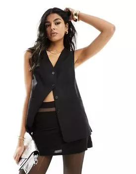 Удлиненный жилет New Look из смесового льна черного цвета