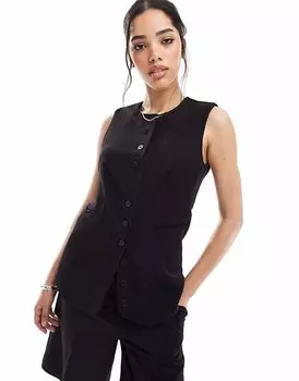 Удлиненный жилет Pieces черного цвета