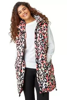 Удлиненный жилет с капюшоном и животным принтом Roman, розовый