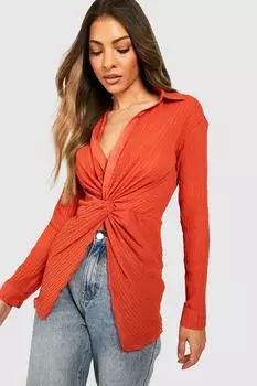 Удлинная рубашка из прозрачного шифона плиссированная детали Boohoo, оранжевый