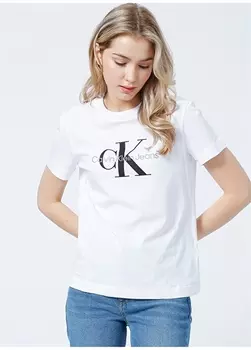 Удобная белая женская футболка с круглым вырезом Calvin Klein Jeans