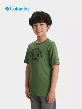 Удобная дышащая спортивная футболка Columbia с короткими рукавами для мальчиков, зеленый