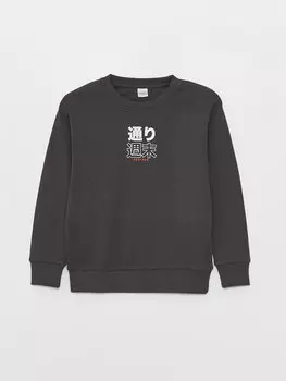 Удобная футболка для мальчика с круглым вырезом и принтом LCW Kids, антрацит