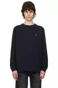 Удобная футболка с длинным рукавом и принтом головы смелого лиса Maison Kitsun, черный