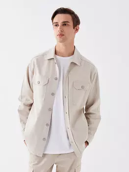 Удобная мужская куртка-рубашка из габардина с длинным рукавом LCW Casual, светло-бежевый