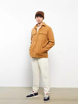 Удобная мужская куртка-рубашка с длинным рукавом LCW Casual, верблюжья шерсть