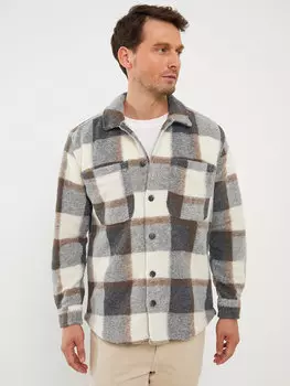 Удобная мужская куртка-рубашка в клетку с длинным рукавом LCW Vision, серый плед