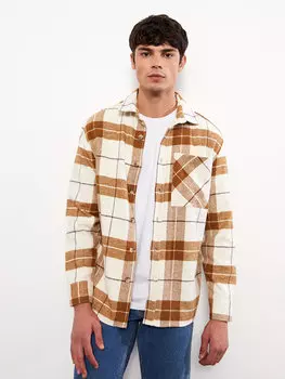 Удобная мужская рубашка-рубашка в клетку с длинными рукавами LCW Casual, бежевый плед