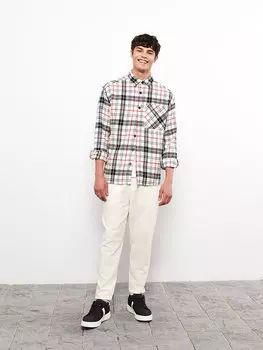 Удобная мужская рубашка-рубашка в клетку с длинными рукавами LCW Casual, черный плед