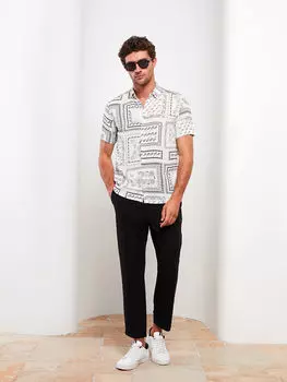 Удобная мужская рубашка с коротким рукавом и узором LCW Vision