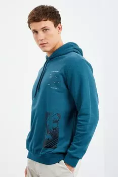 Удобная мужская толстовка с капюшоном и принтом изумрудного узора TOMMYLIFE
